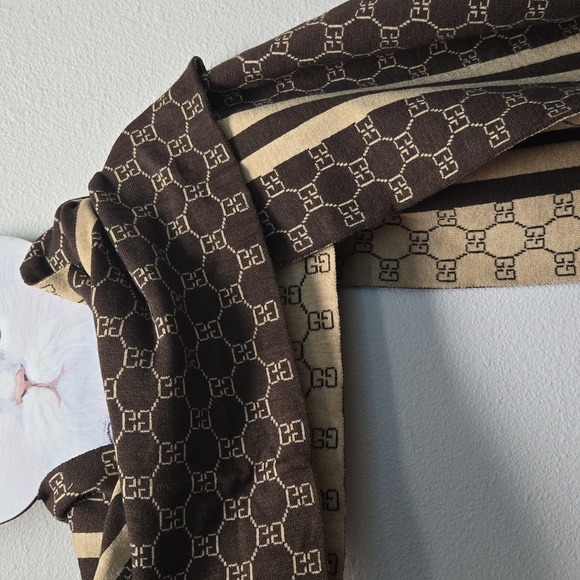 Dark Brown and Beige Patterned Scarf - Picture 1 of 3